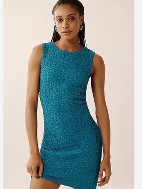Anthropologie Teal Textured Sleeveless Mini Dress